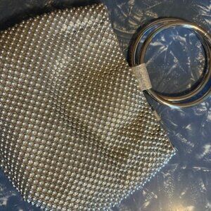 Jessica McClintock Silver Ring Ball Mesh Wristlet